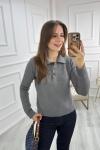 Polo Yaka 3 Düğmeli Triko Gri