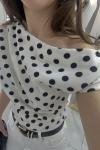 Puantiyeli Asimetrik Bluz Beyaz Siyah