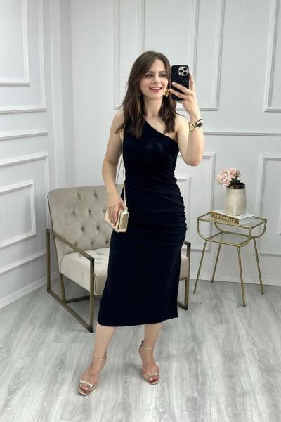 Quzu Tek Omuz Elbise  Siyah