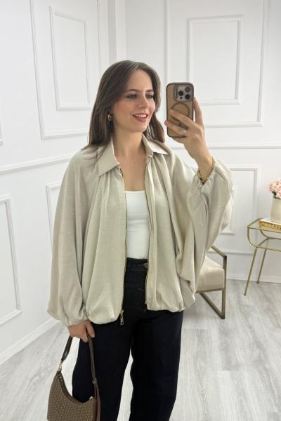 Saten Bomber Ceket Taş Rengi