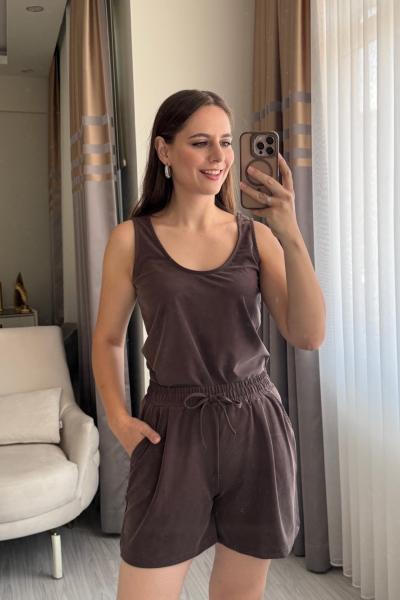 Şortlu Modal Takım Kahverengi