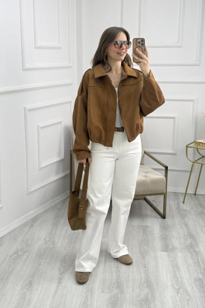 Süet Bomber Ceket Taba