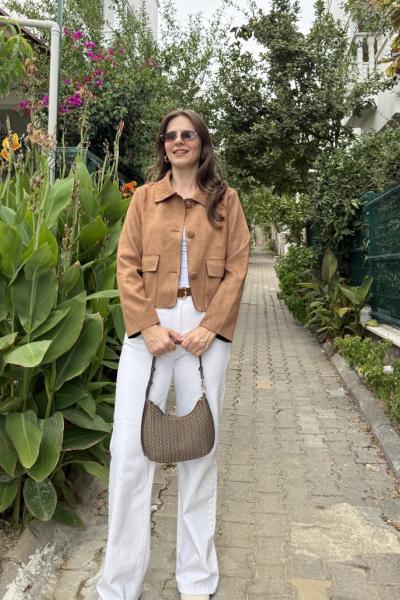 Süet Cepli Ceket Taba