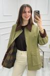 Süet Yaka ve Kol Detaylı Ekose Astarlı Ceket Yeşil