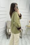 Süet Yaka ve Kol Detaylı Ekose Astarlı Ceket Yeşil
