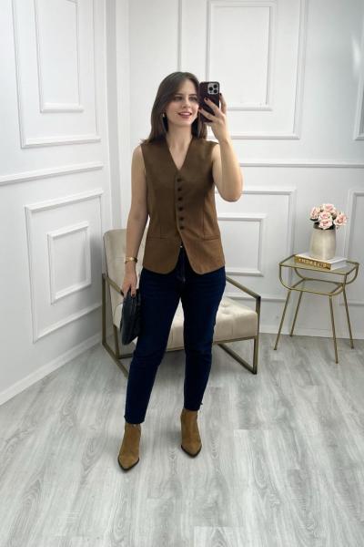 Süet Yelek Taba