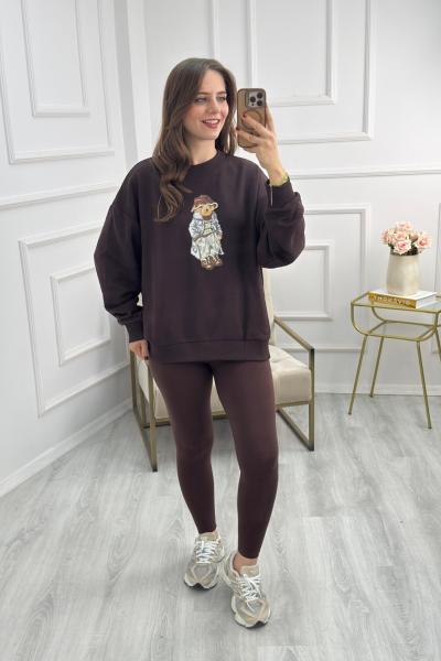 Teddy Baskılı Sweat Kahverengi