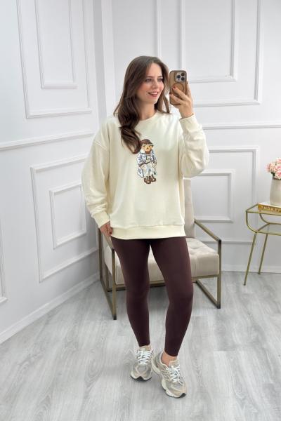Teddy Baskılı Sweat Krem