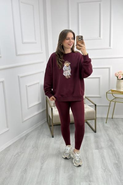 Teddy Baskılı Sweat Bordo