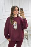 Teddy Baskılı Sweat Bordo