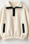 Teddy Baskılı Peluş Sweatshirt  Ekru