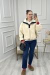 Teddy Baskılı Peluş Sweatshirt  Ekru