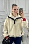 Teddy Baskılı Peluş Sweatshirt  Ekru
