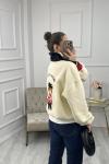 Teddy Baskılı Peluş Sweatshirt  Ekru