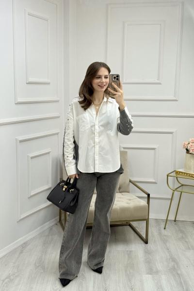 Triko Poplin Mix Çakımlı Gömlek Gri