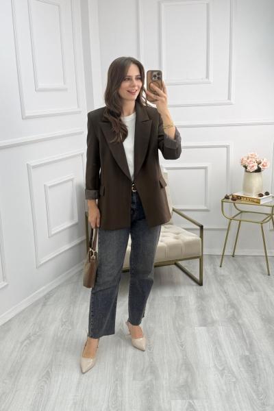 Vatkalı Blazer Ceket Kahverengi