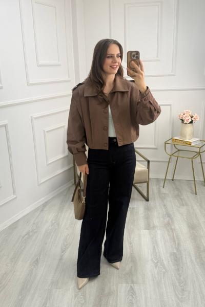 Vatkalı Düğmeli Ceket Kahverengi