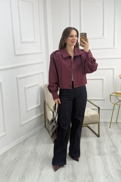 Vatkalı Düğmeli Ceket Bordo